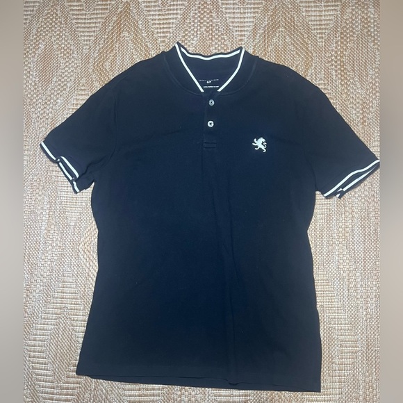 Express Men's Piped Luxe Pique Fitted Polo Short Sleeve,Black&White,Size Small - Picture 1 of 8